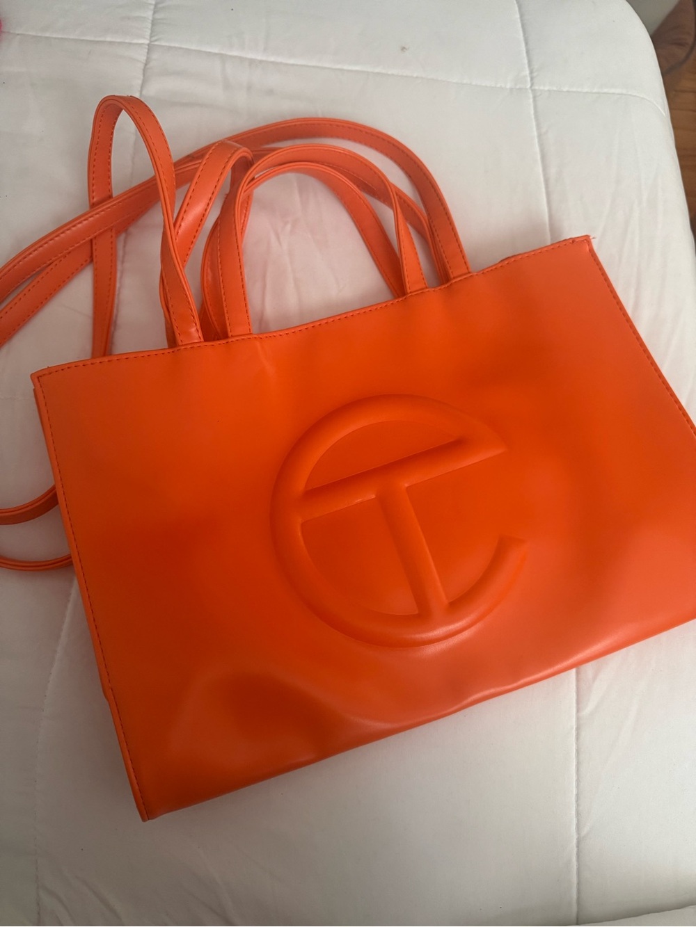 Telfar Orange Embossed Logo Tote